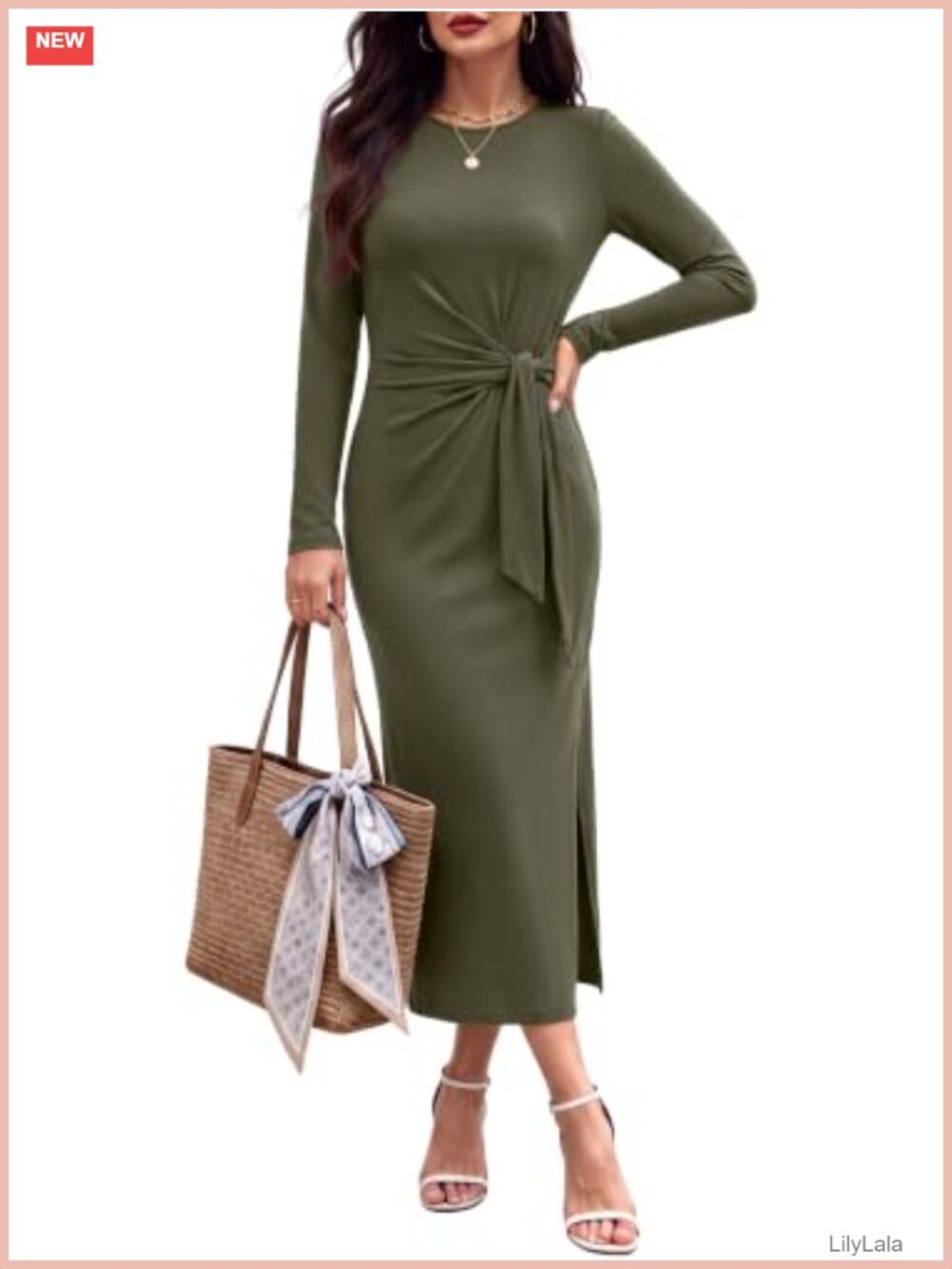 Slim Fit Long Sleeve Tie Waist Maxi Dress